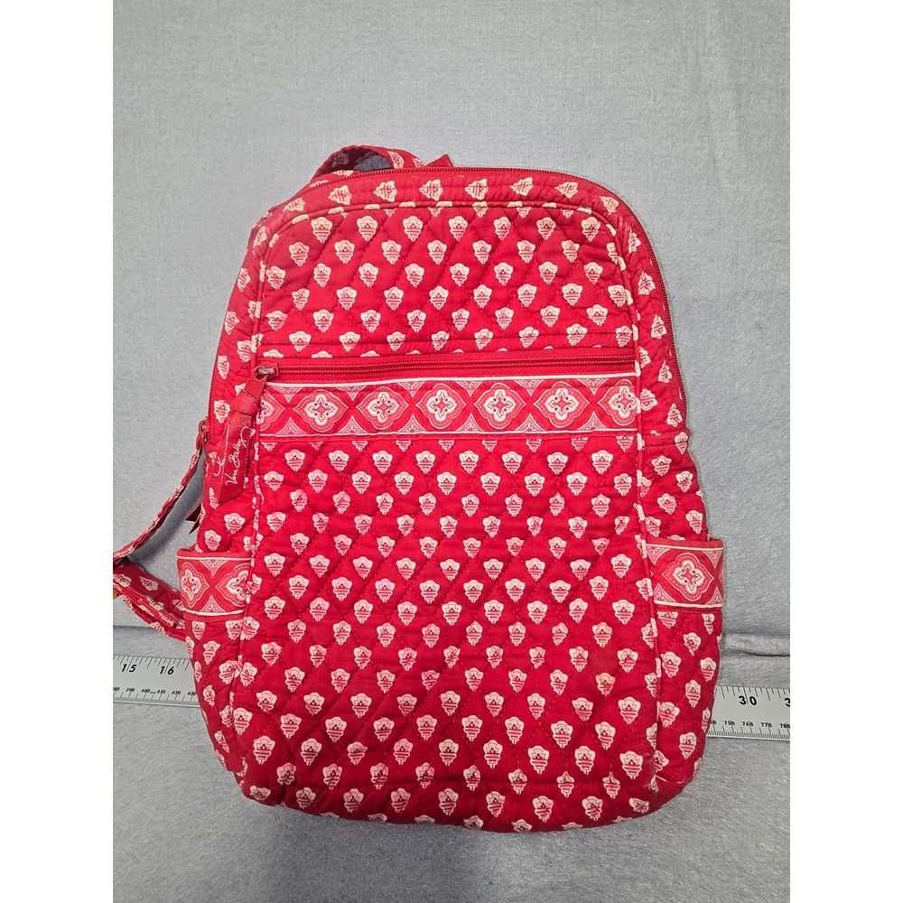 Vera Bradley Red White Quilted Cotton Backpack Geometric Print Travel Bag